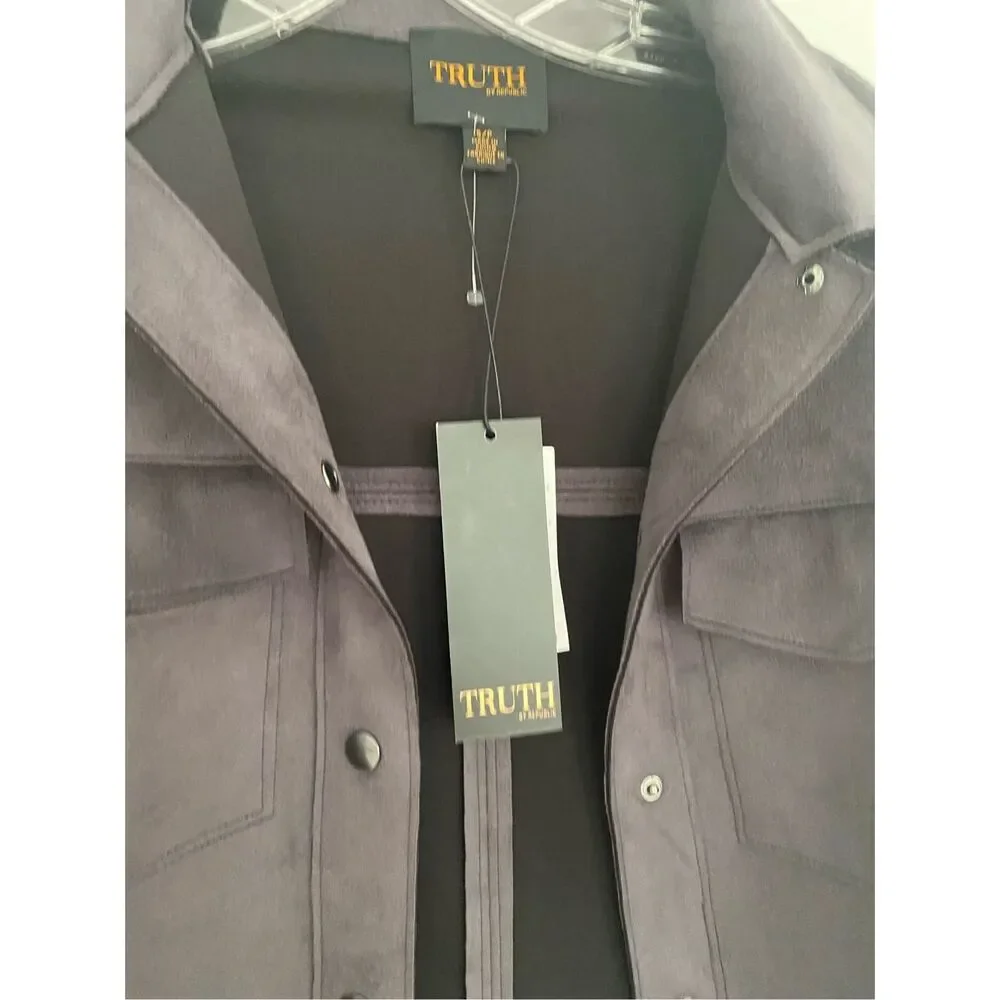 Truth Faux Suede Crop Oversized Gray Jacket Sz S